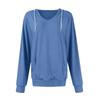 Women's Fashion Casual V Neck Long Sleeve Solid Color Pocket Drawstring Hooded Top