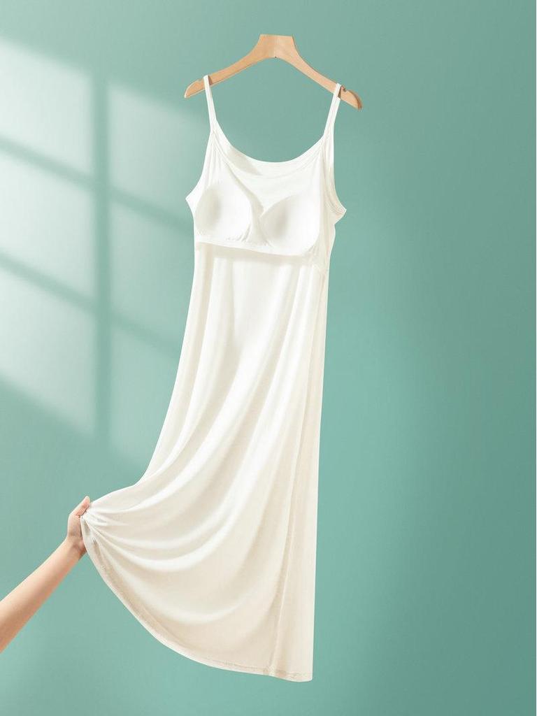 2025 Summer Loose Solid Color Modal Suspender Skirt - Medium Long, Large Size Casual Dress