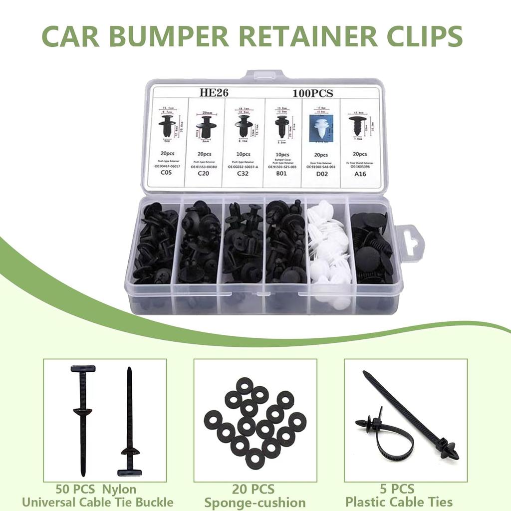 100 Pcs Car Bumper Push Retainer Clips 6 Type Nylon Fasteners Rivet Replacement Kit with 5 Fastener Removers Included 55 Pcs Nylon Universal Cable