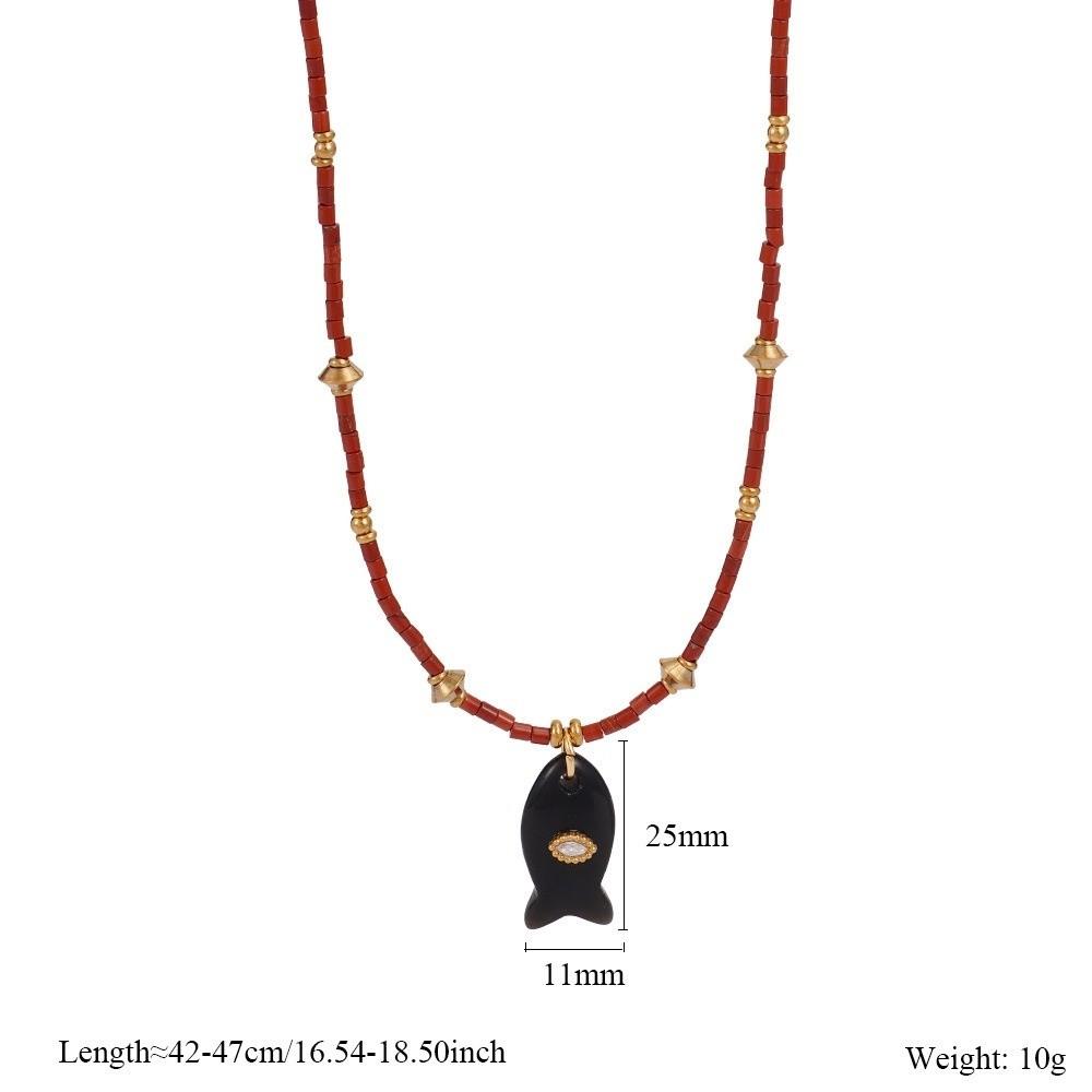 Cylinder Stone Bead Fish Pendant Necklace Colorful Choker Necklace Ocean Style Necklace  Summer
