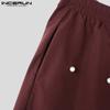 INCERUN Oversized Men Elastic Waist Front Pearl Decoration Patchwork Casual Long Pants Trousers 