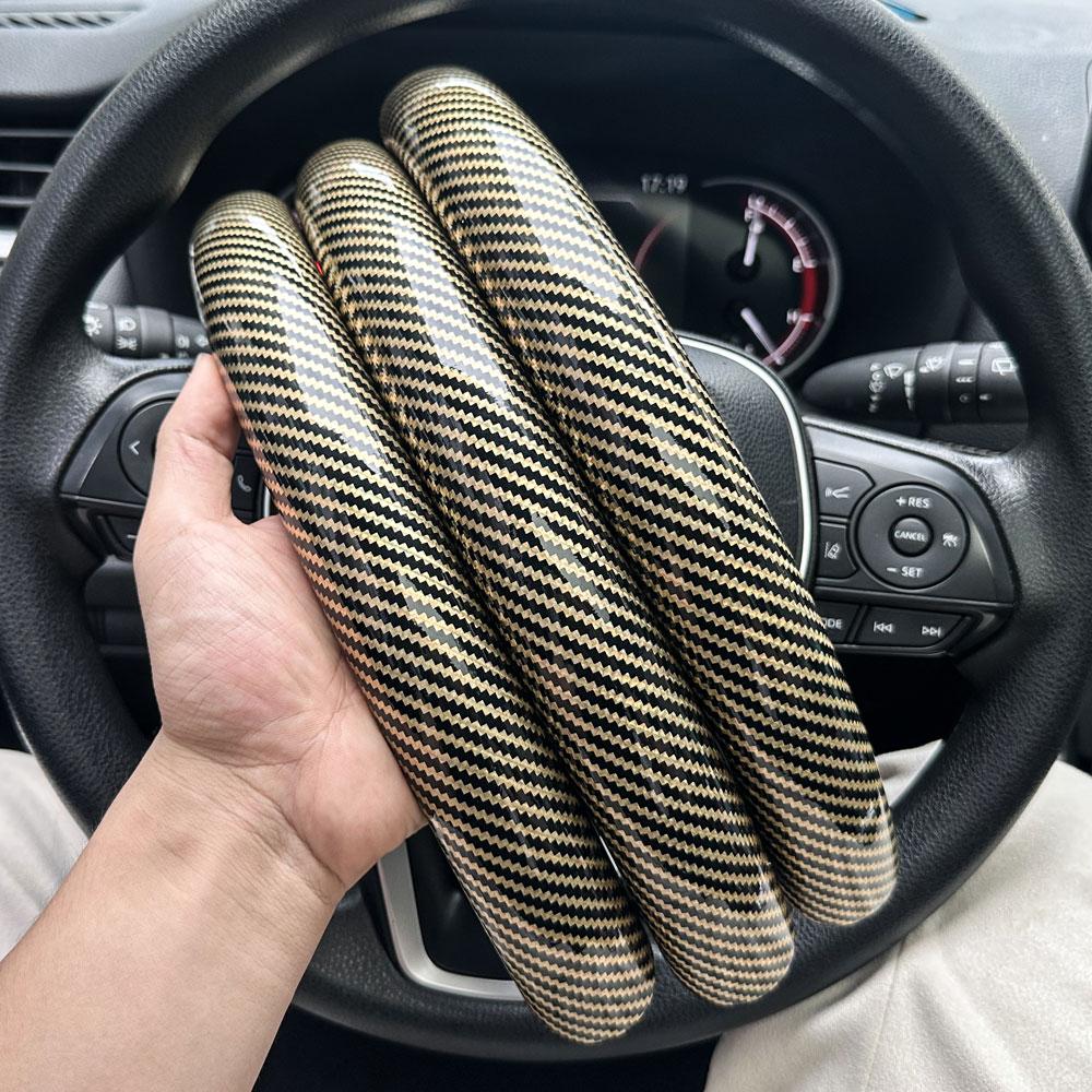 1Pair  Laser Carbon Fiber Silicone Car Steering Wheel Cover 1K Micro Fiber Leather PVC Wheel Booster Cover Non-Slip Universal