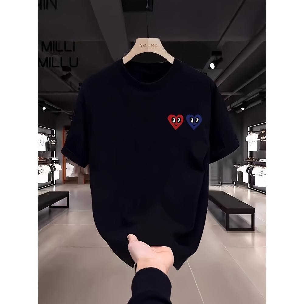 

Unisex Double Heart Eyes Graphic T Shirt Harajuku Streetwear Casual Summer Short Sleeve Tee Tops Red Blue Twin Hearts Fashion S