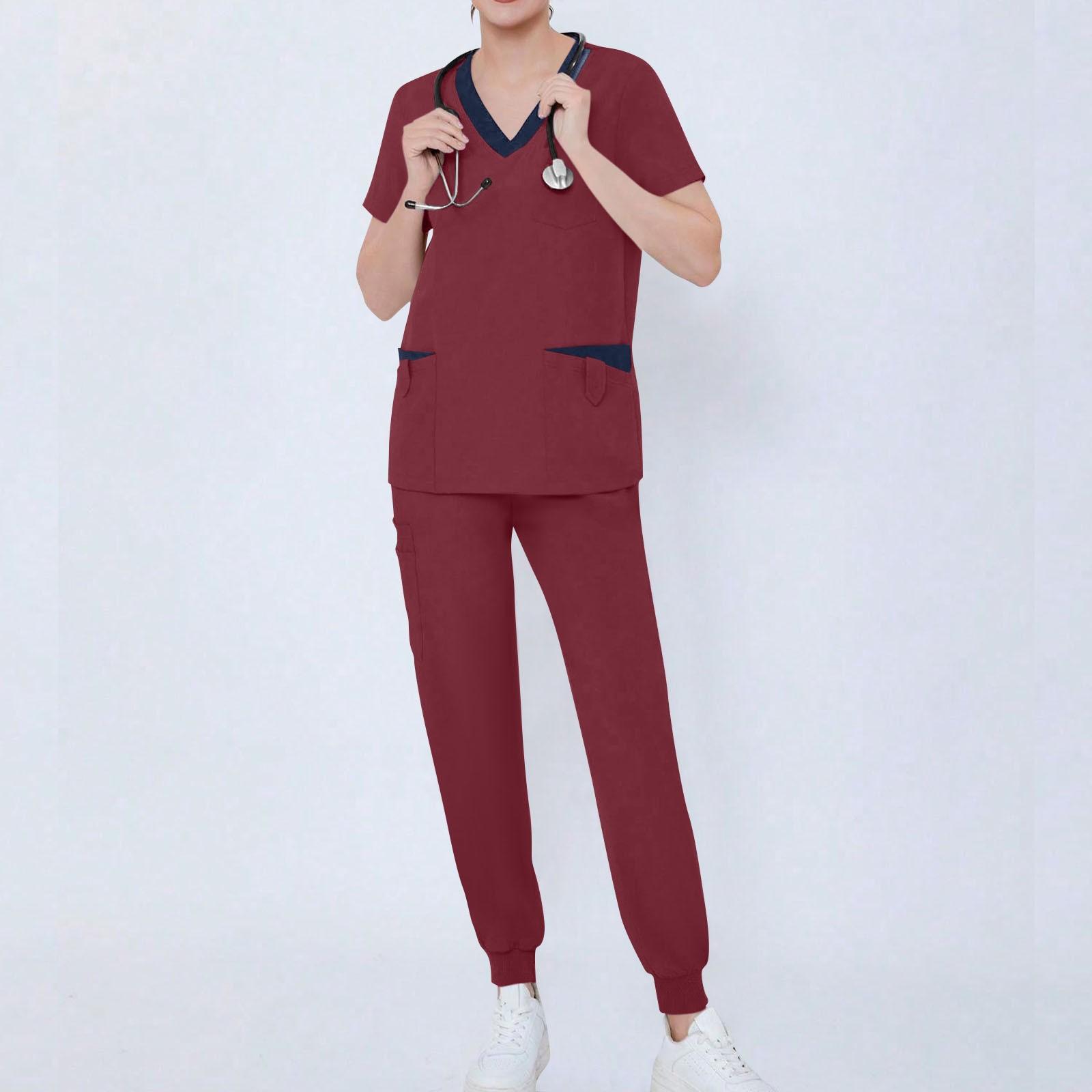 

Женский комплект из двух предметов, однотонный топ с короткими рукавами и карманами, рабочая одежда, комплект из двух предметов XL