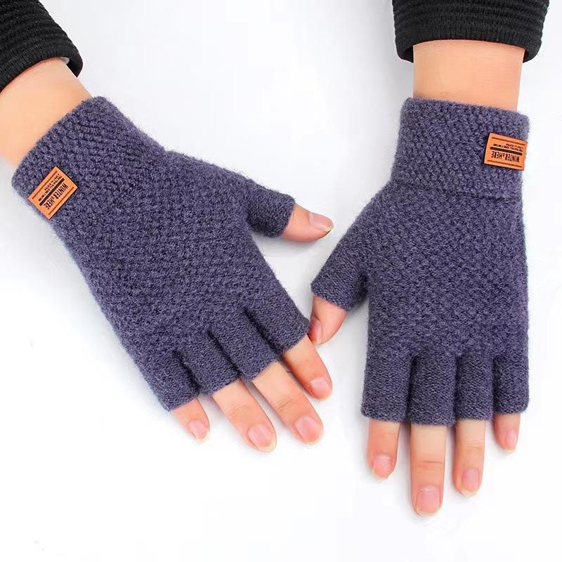 2020New Autumn And Winter Knitted Warm Half Finger H-label Gloves With Sliding Screen Fashion Men's Sports Mittens Warmth Cold-proof