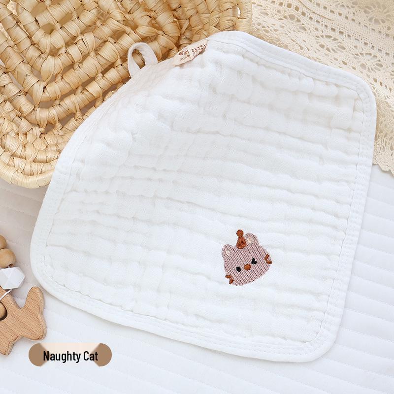 

Шестислойная муслиновая слюнявчик с мультяшным рисунком для малыша - Впитывающее вышитое полотенце 25x25 cm