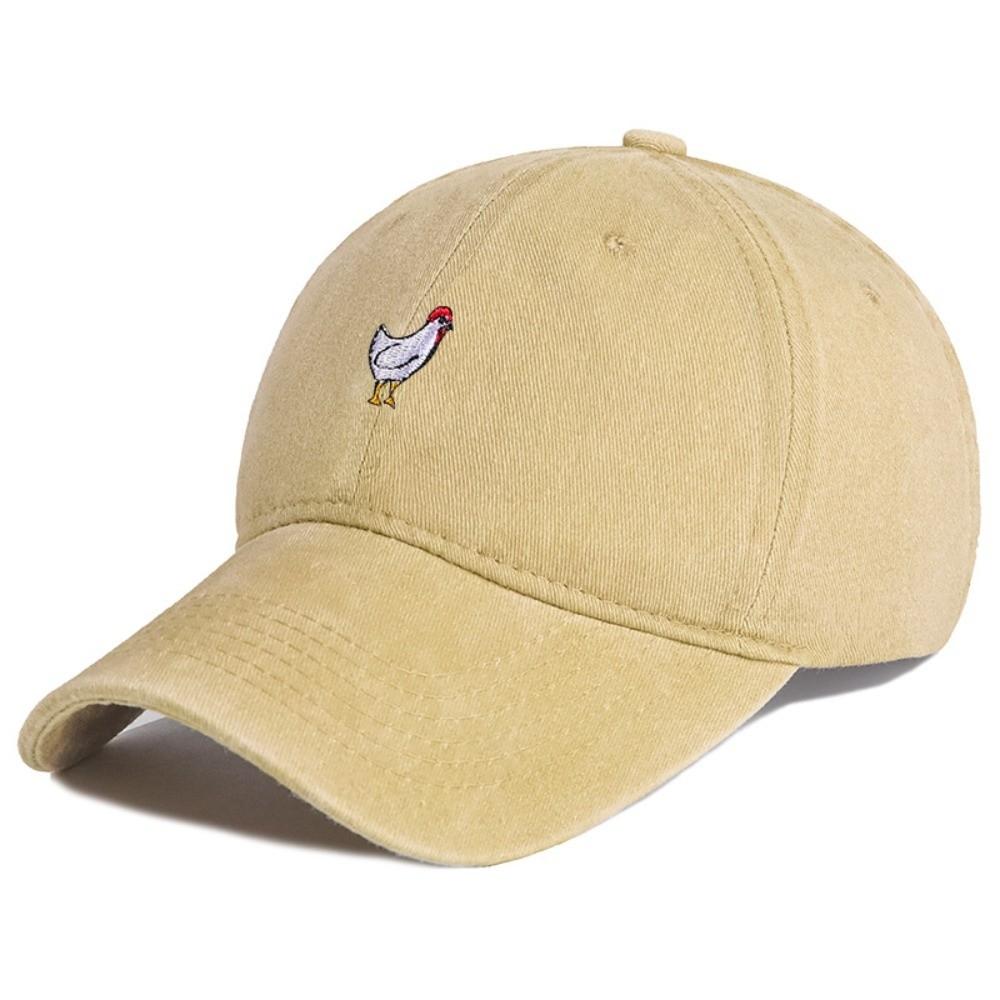 Chicken Patterned Embroidery Baseball Cap Washed Cotton Visor Peaked Cap Cartoon Adjustable Sunscreen Hats
