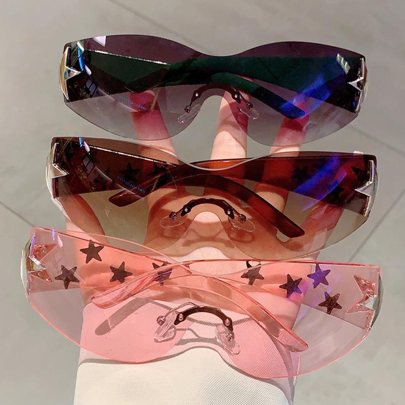 Y2K Rimless Sunglasses Luxury Brand Designer Vintage Pentagram Sun Glasses Punk Hip Hop Pink Sexy Ladies