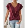 Women's V Neck Short Sleeve Slim Fit Tops Casual Blouses Solid Color Elegant Tshirt