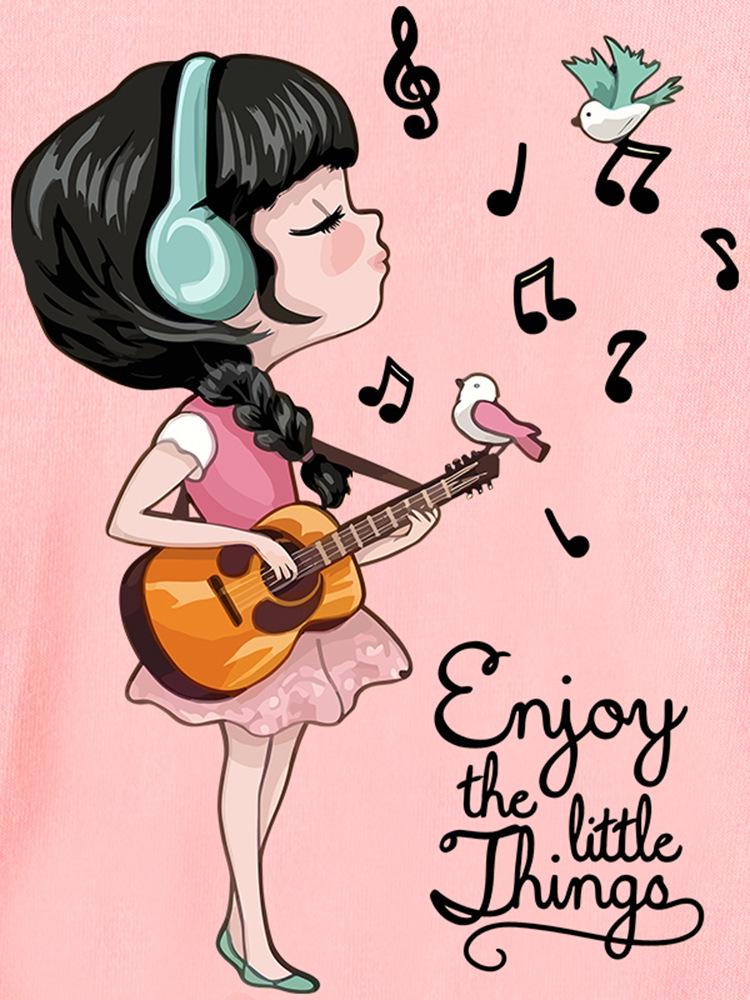 New European Style Girls' Cartoon T-Shirt - Round Neck, Short Sleeve, Summer Wear for Kids