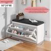 Shoe Storage Bench with Flip-Top Cabinet and Integrated Stool for Entryway