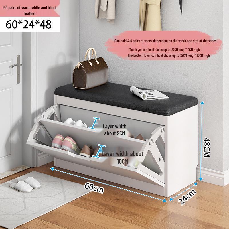 Shoe Storage Bench with Flip-Top Cabinet and Integrated Stool for Entryway
