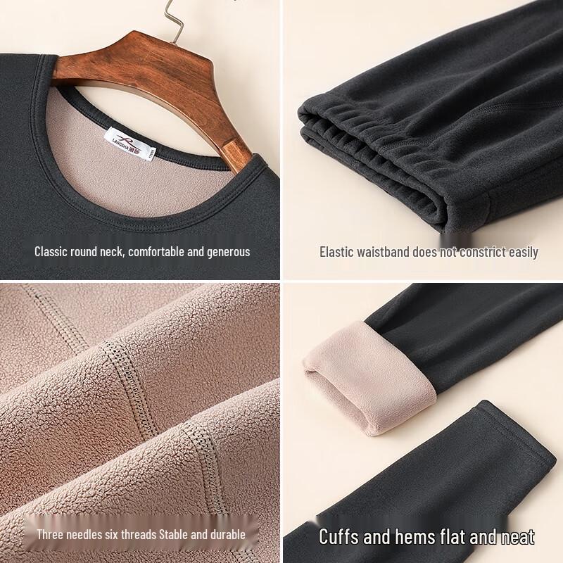 Langsaha Couple's Plush Thickened Thermal Underwear Set