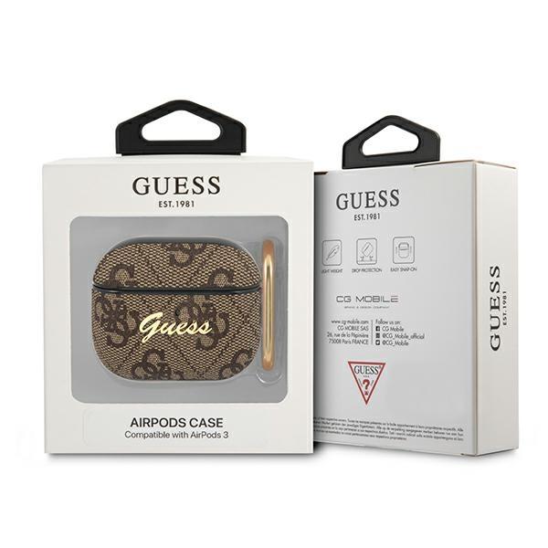 Guess Gua34Gsmw Airpods 3 Coverbrązowy/Brown 4G Script Metal Collection