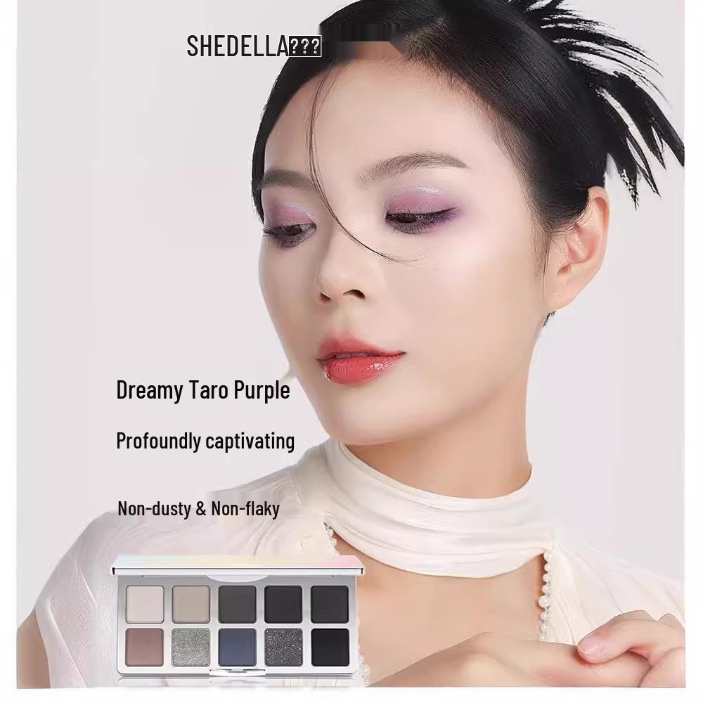 Shedella Dreamy 10-Color Eyeshadow Palette: Blue, Black Glitter, Green Ripple Shades