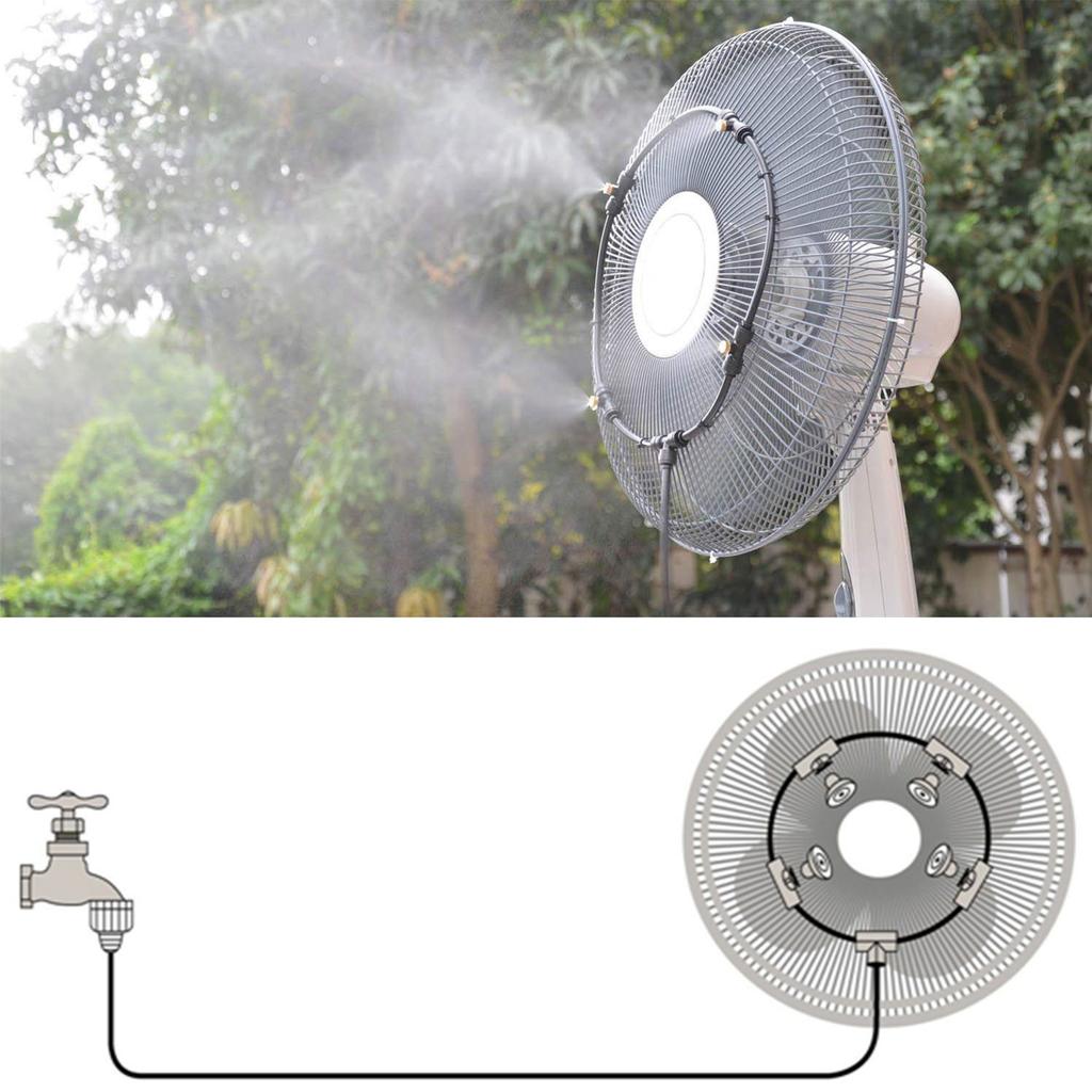 Outdoor Fan Mister Cooling System Summer Misting Kit Brass Nozzle Black with 20in Spray Ring