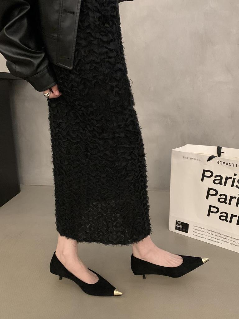 Spring New Retro Leopard Print Metal Light Mouth Single Shoes French Temperament Suede Pointed Stiletto High Heels