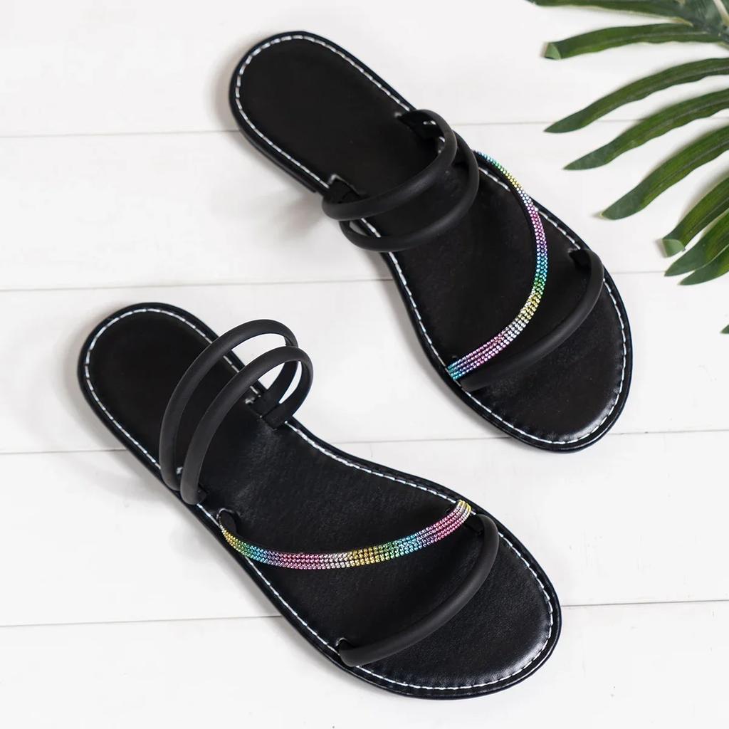 New Summer Women's Slippers Casual Comfortable Outdoor Flip Flops Flat with Non-slip Rhinestone Open Toe Women Slippers