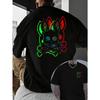 Men'S Casual Short Sleeve T-Shirt | Round Neck, Front And Back Print, Rabbit Skull Pattern, Refreshing Comfortable, Suitable For Outdoor Activities