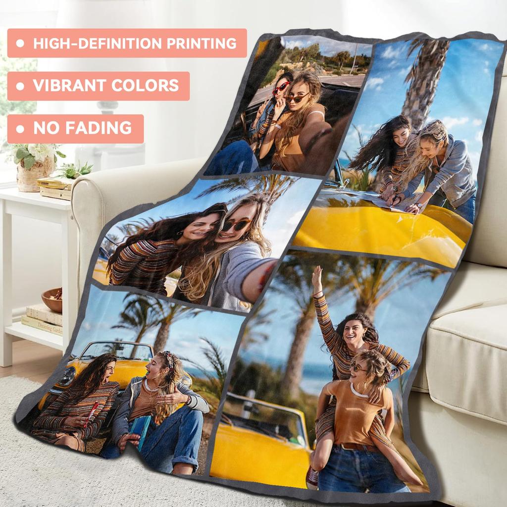 1pc Customized Blanket Your Design Logo Family Photo Print Warm Smooth Blanket Custom for Lover Dad Mom for Winter New Year Gift