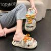 Women's Slippers and Ladies Sandals Height Platform Slides With Strap Canvas Graffiti Waterproof Designer Luxury H Sandal Shoes