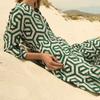 Geometrie Druck Midi Übergröße Lose Frauen Kleider Langarm Sommer Strand Dame Robe