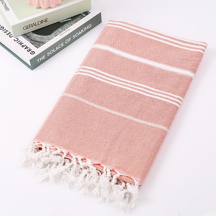Custom Pure Cotton Turkish Striped Beach and Sauna Towel with Non-Stick Sand and Tassels for Adults