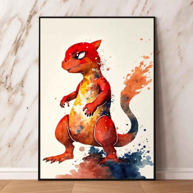 Watercolor Pokemon Decorative Paintings - Pikachu  Eevee Squirtle  Charmander  Bulbasaur Anime Art for Home Wall Decor