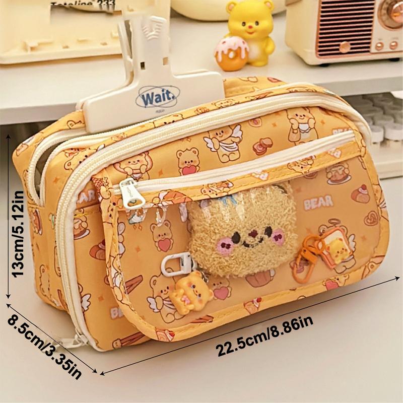 Cute Butter Bear Pencil Case Large Capacity Stationery Storage Bag Student Pencil Pouch Stationery Organizer Travel Cosmetic Bag