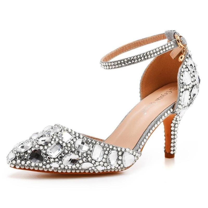 Sandales Grande Taille 7cm Talon Fin Bout Pointu Strass Sandales à Talons Hauts Strass Dorés Chaussures à Talons Hauts