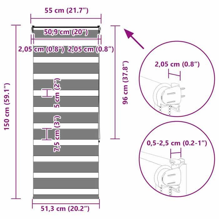 VidaXL Store zèbre gris clair largeur du tissu 50,9 cm polyester, store à enrouleur zébré, store zébré pour fenêtre, store 4014434