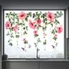 Fresh Pink Flower Branch Vine Window Glass Sticker Home Decor Wall Decal for Living Room Bedroom Self-Adhesive