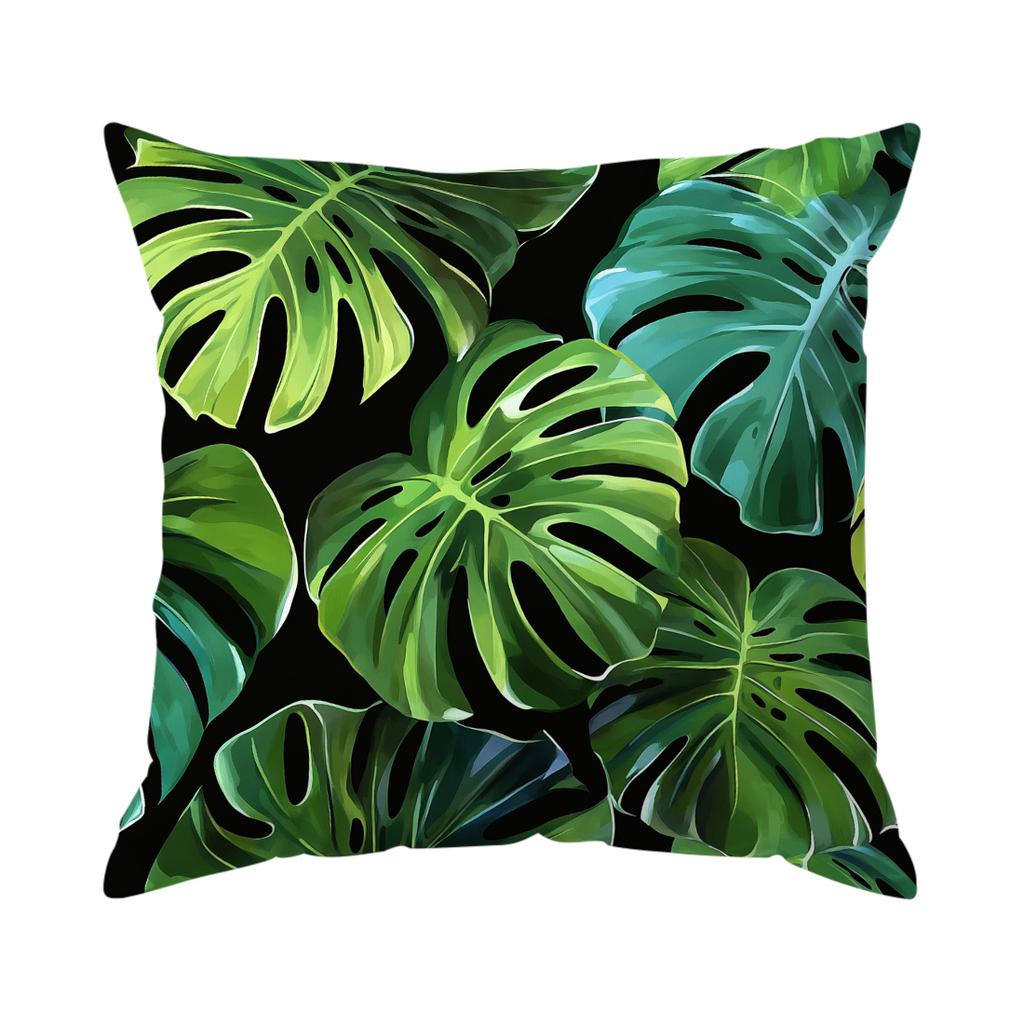 Tropical-Themed Green Leaves Pillowcase Bedroom Sofa Cushion Cover 100% Polyester Living Room Cushion Pillowcase Home Decor