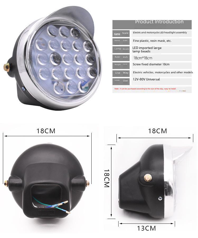 Universal LED Headlight Assembly for Electric Tricycles and Motorcycles (12V-80V)