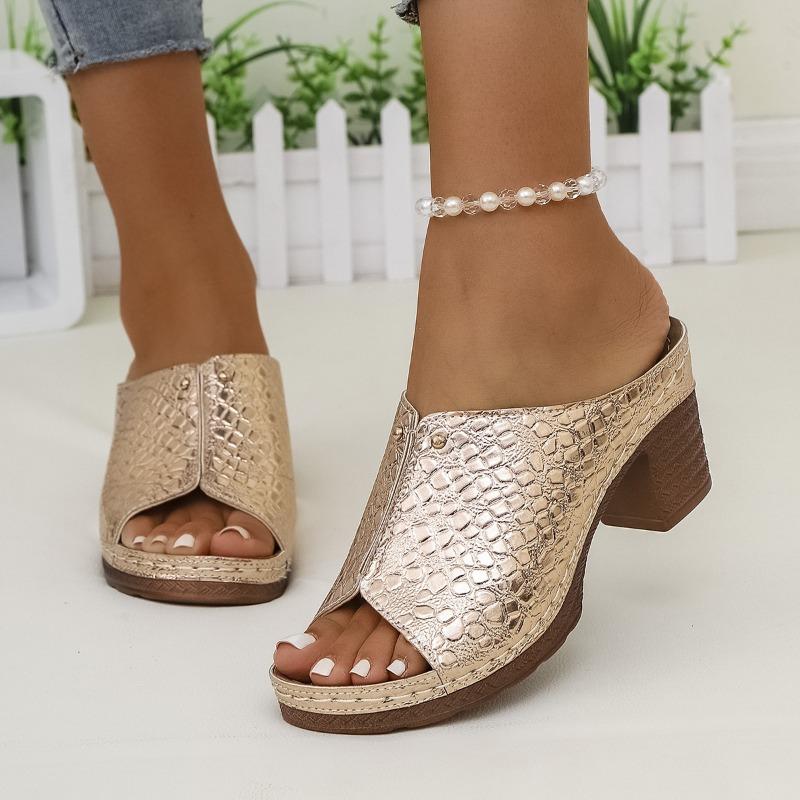 New large size slippers high heel fish mouth casual one pedal women's slippers women