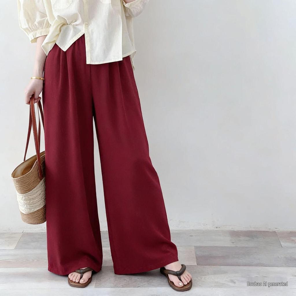 Three Sizes Women's Cotton Silk Wide-Leg Rayon Pants - Spring/Summer Breathable, Plus Size Casual Home Sleepwear