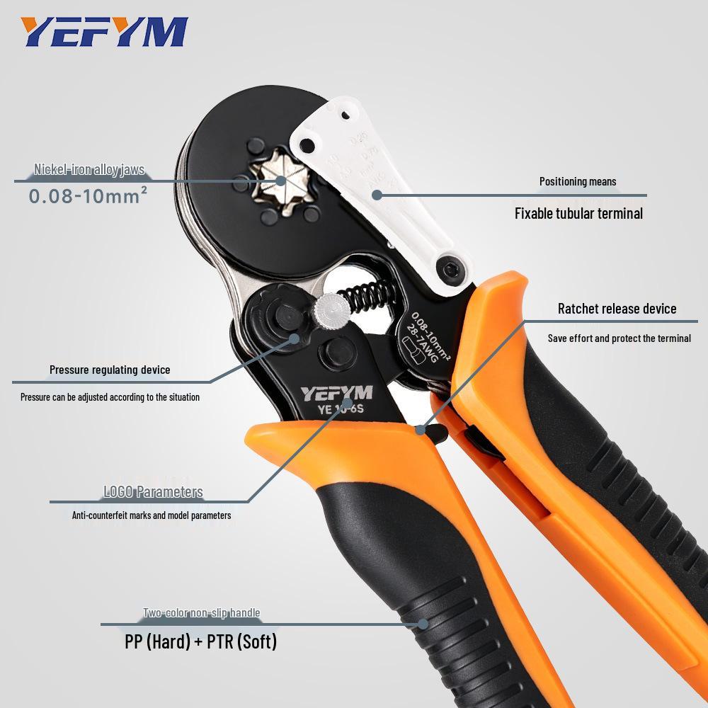 Tubular Insulated Needle Crimping Pliers 4/6-Sided Electrician's Terminal Crimpers