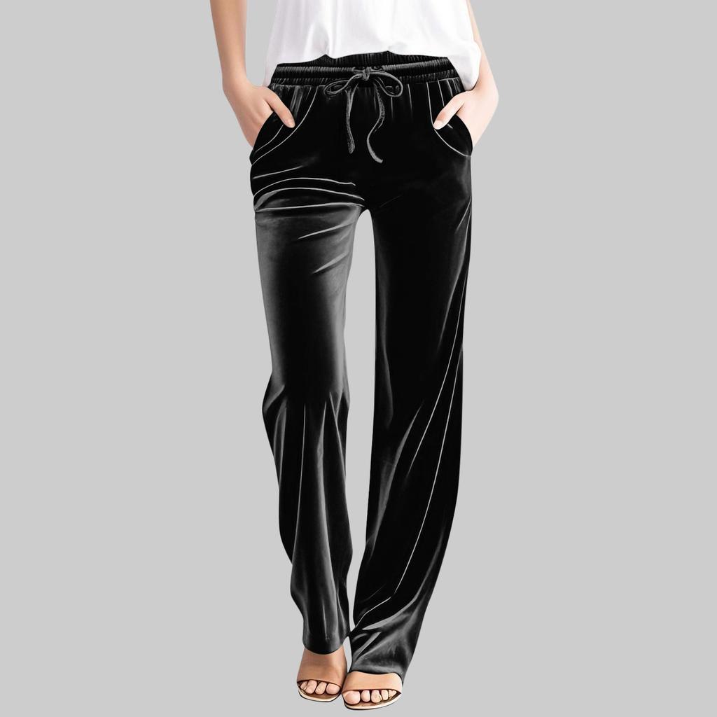 Women's Casual Solid-Color Pants High-Waisted Drawstring Trousers