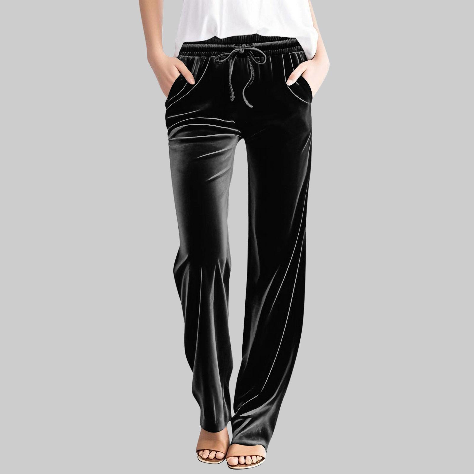 

Женские повседневные однотонные брюки с высокой посадкой и кулиской L чёрный