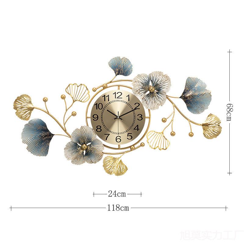 Elegant Ginkgo Leaf Chinese Style Silent Wall Clock for Living and Dining Rooms