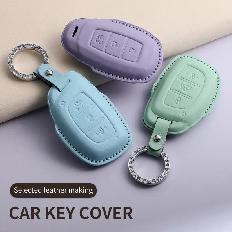 PU Leather Car Key Case Cover Holder Keychain Protective Shell for Hyundai Creta Ix35 Ix45 I10 I30 I40 Remote Key
