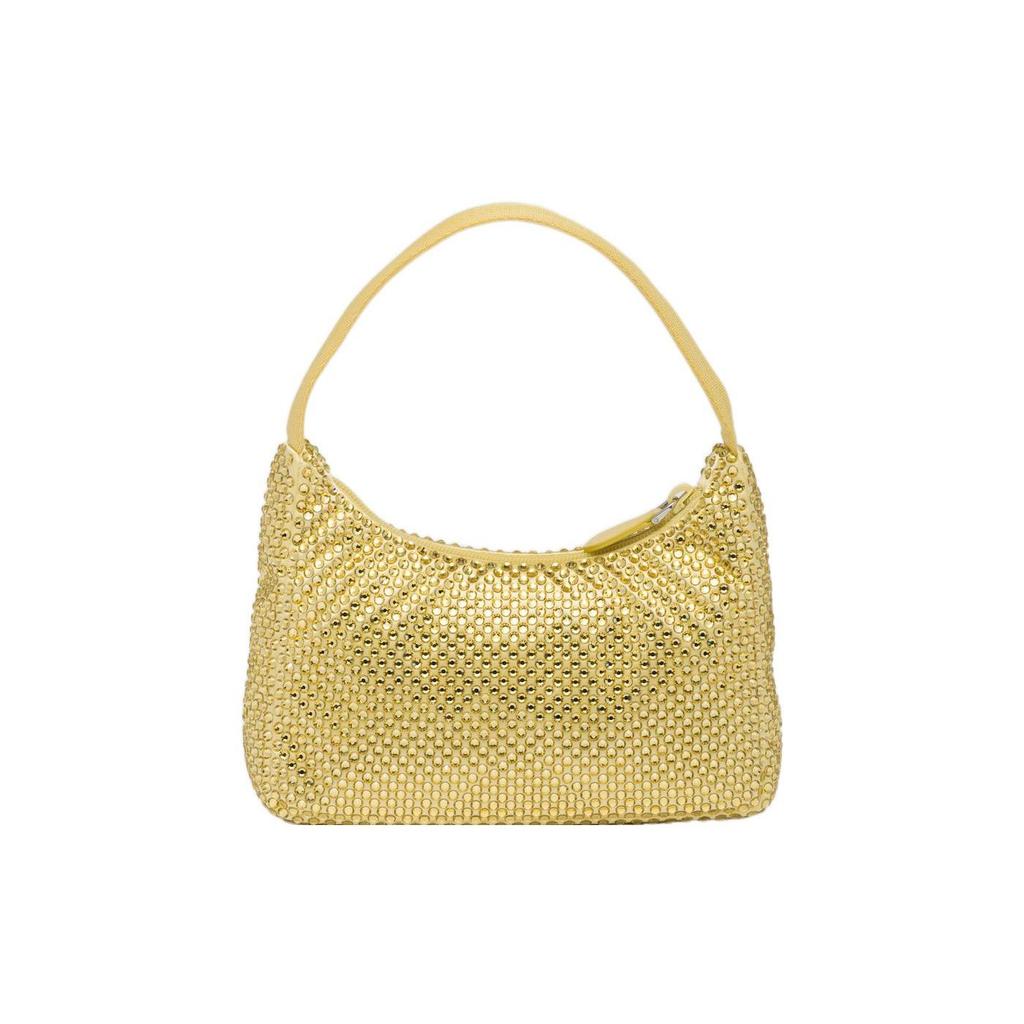 Prada Enamel Triangle Logo Crystal Fabric Hobo Bag Women Bags Pineapple-Yellow 1BC515_2AWL_F068X_V_OOO