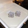 Silver Needle Zircon Flower Stud Earrings - Light Luxury Style, Fashionable, High-End Sense
