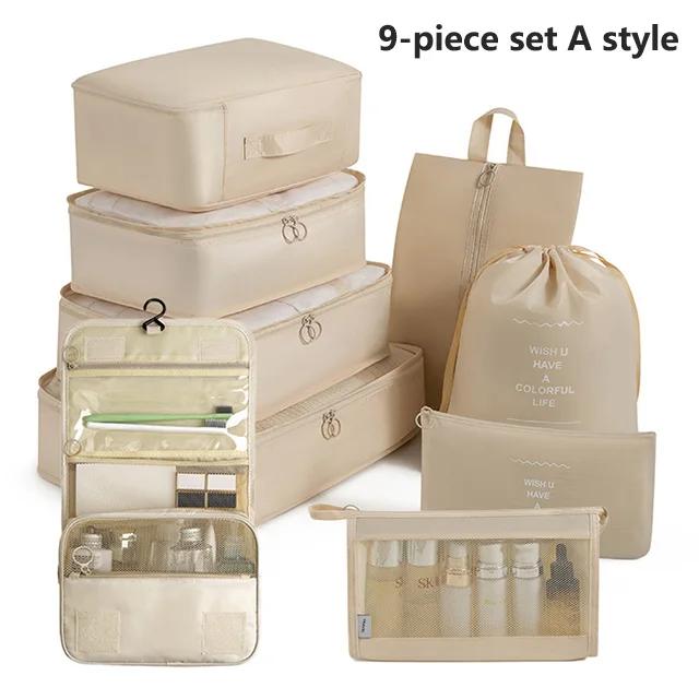 7-8-9-piece Set Travel Bag Organizer Clothes Luggage Travel Organizer Blanket Shoes Organizers Bag Suitcase Pouch Packing Cubes