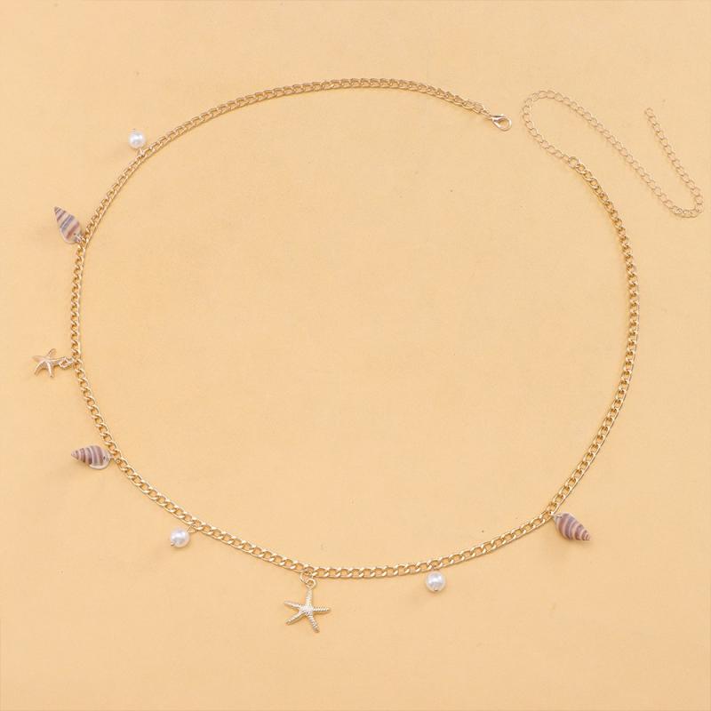 Bohemian Ethnic Style Starfish Conch Pearl Adjustable Chain Belt  Beach Holiday Gift Accessories