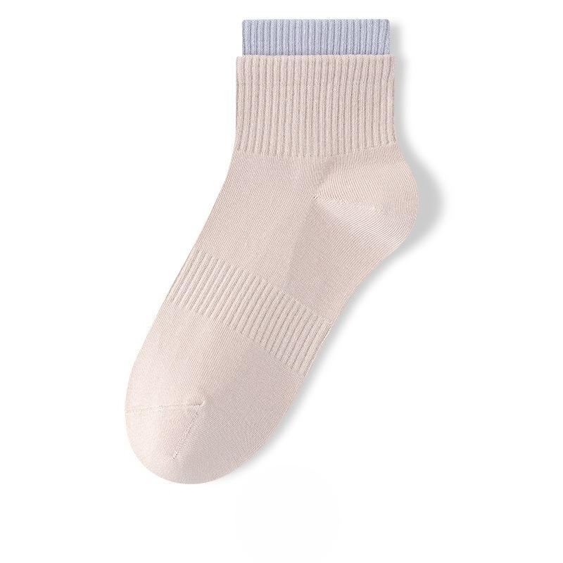 Female Spring and Autumn Simple All Purpose Cotton Double Roquettes Sweat Breathable Sports Tube Socks