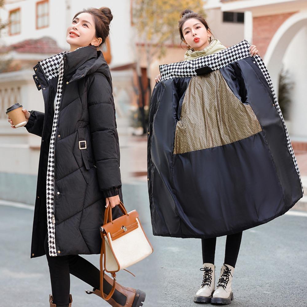 

Черная золотая хлопковая одежда с подкладкой для женщин, средней и длинной длины, с подогреваемой пуховой хлопковой одеждой внутри. XXXL-160-175 чёрный