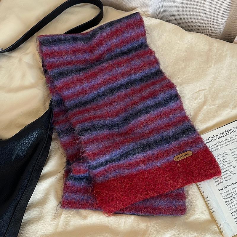 Luochi 2024 Women's Striped Wool Scarf - High-End Winter Fashion for Students