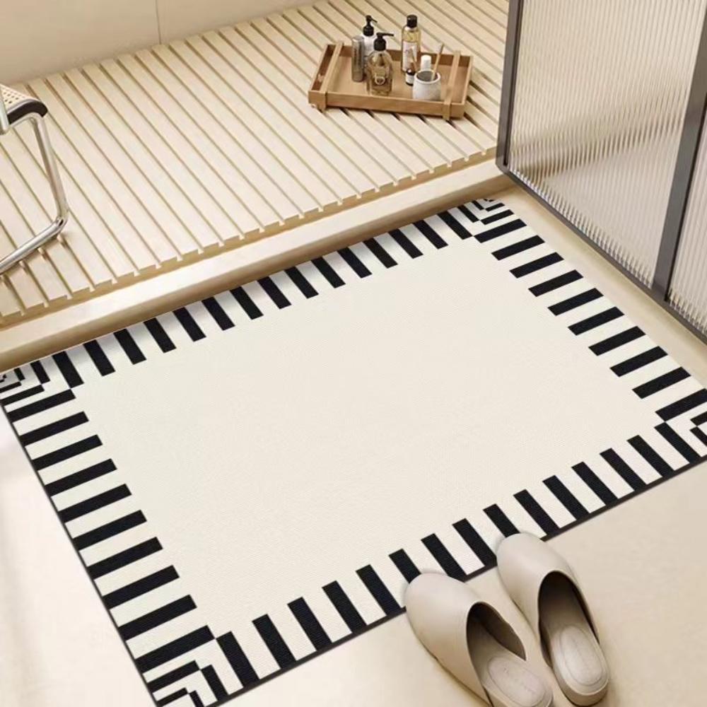 Dot Line Geometric Printed Bath Mat Quick Dry Bathroom Rug Thin Stripe Minimalist Graphic For Shower Room Floor Decor