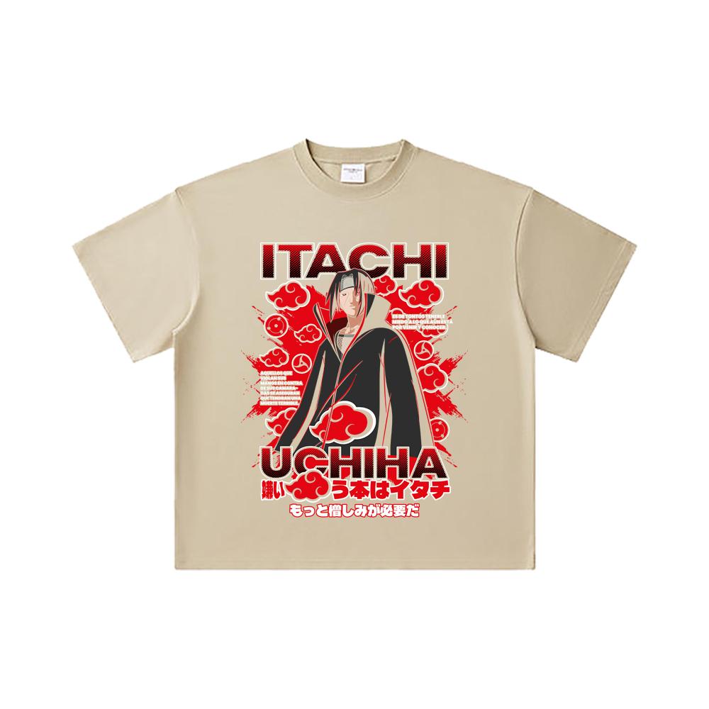 260 GSM Double Yarn 32 Count 100% Cotton Naruto V22 Itachi Print Unisex Heavy Cotton T Shirt